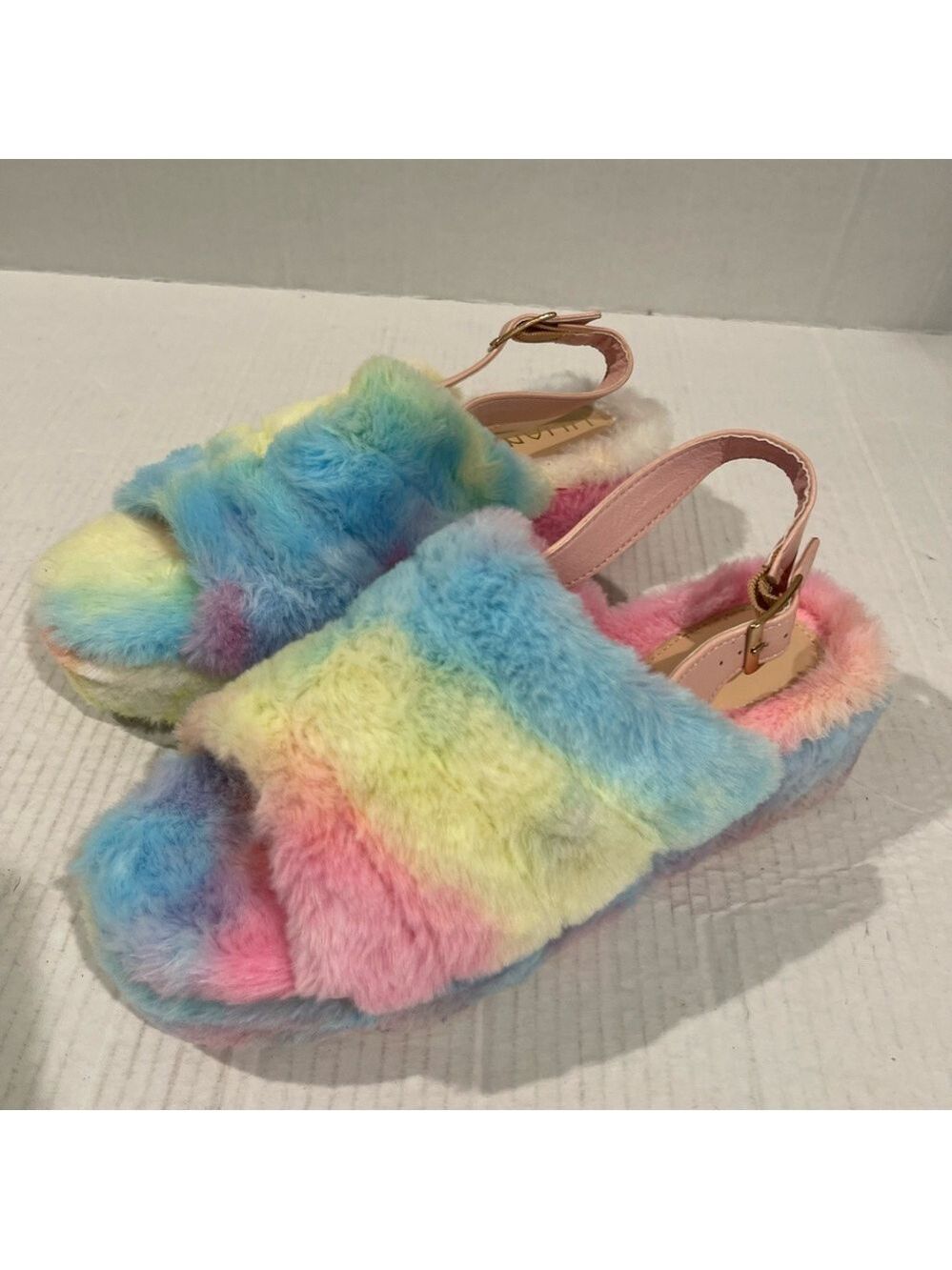 Women’s Liliana Tie Dye Open Toe Fuzzy Slingback Platform Sandals Size 9 US! - Picture 3 of 8